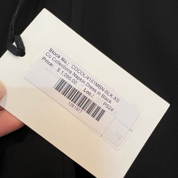 CO Collections Black Napkin Dress NWT – XS Asymmetrical Midi $1,095 Retail NWT - Picture 3 of 13